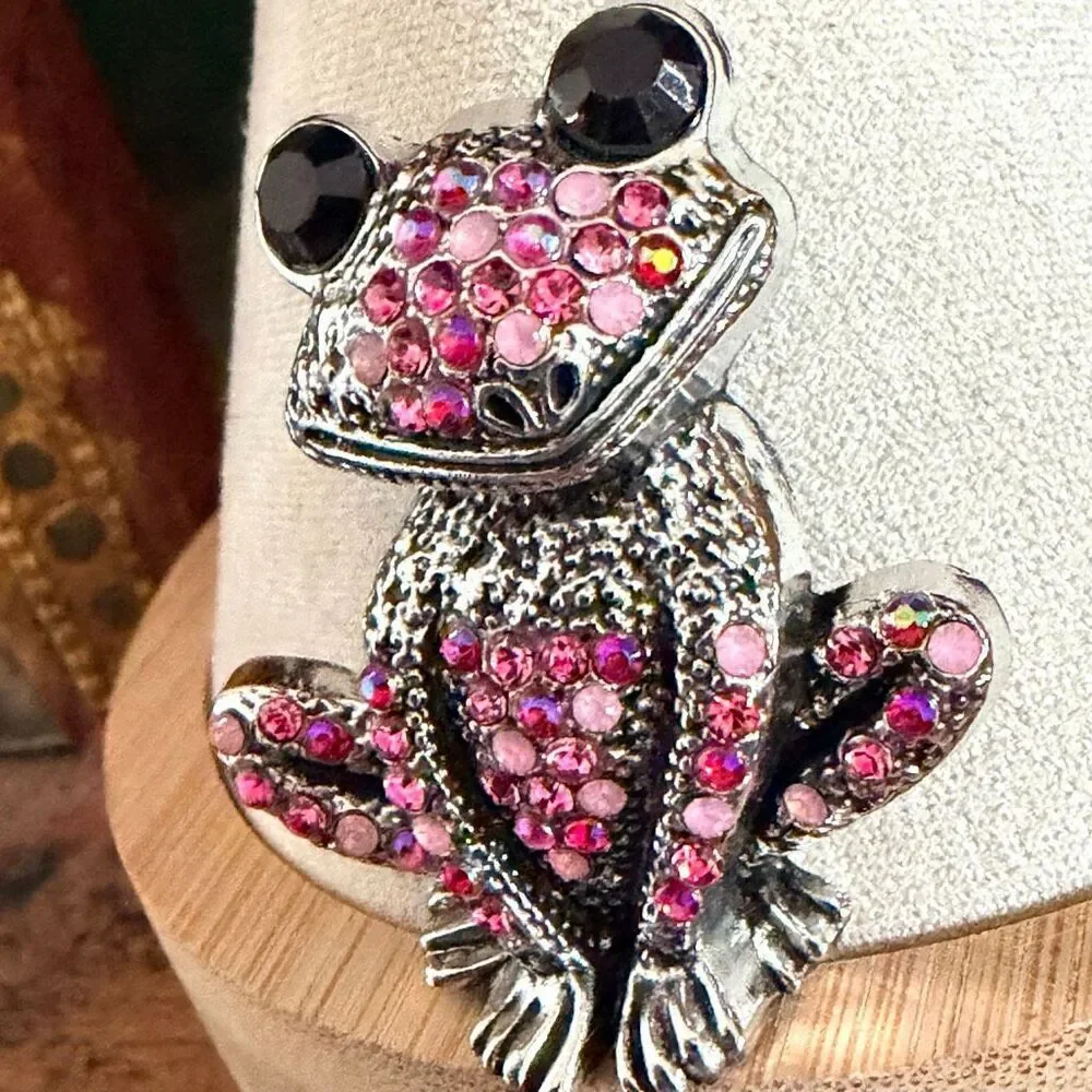 Pink Rhinestone Frog Brooch pink rhinestone